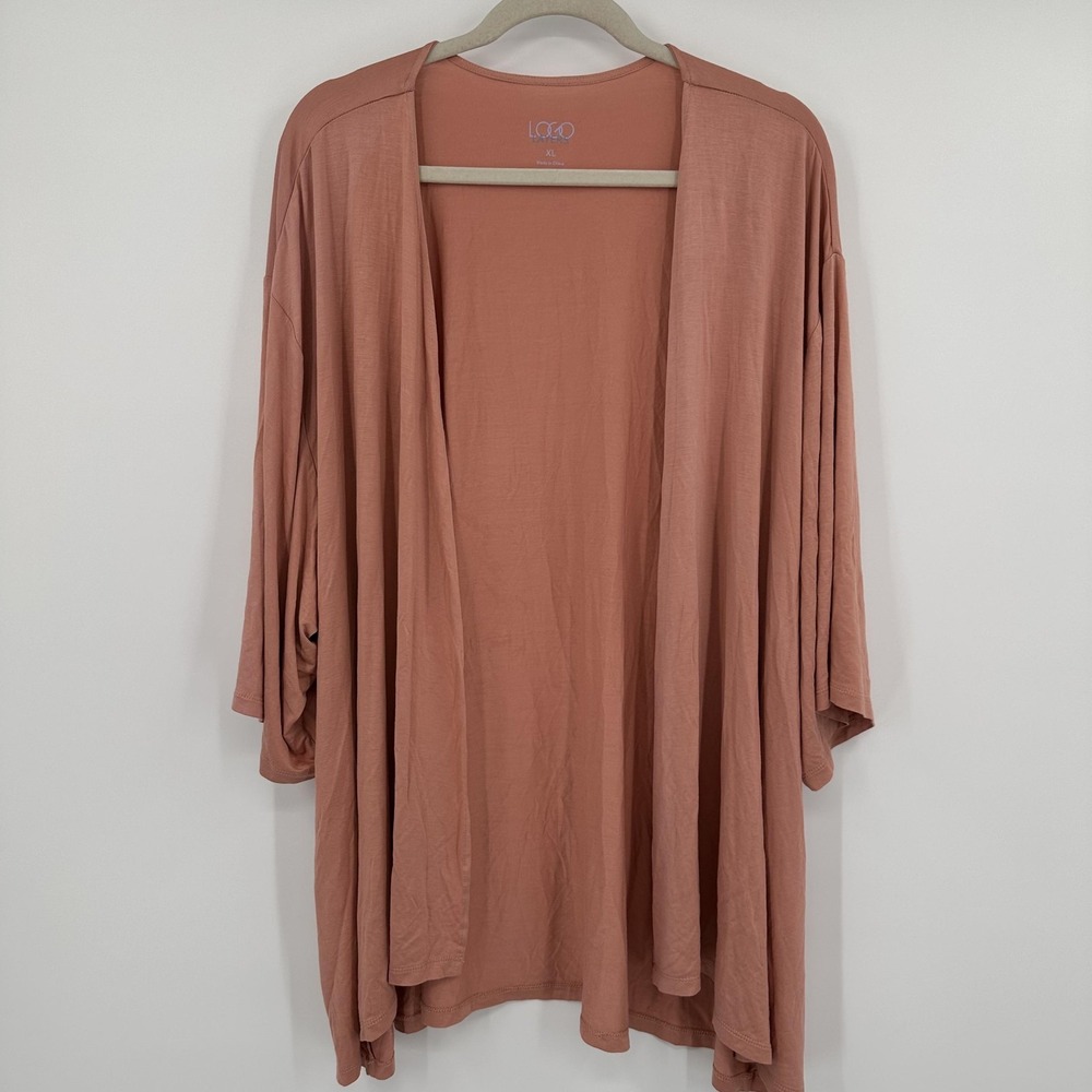 LOGO Layers Cardigan Womens XL Dusty‎ Rose Open Front Kimono Draped Lightweight